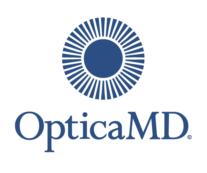 OpticaMD logo with blue circular design and text on a white background
